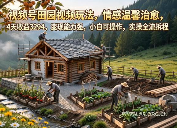 视频号田园视频玩法,情感温馨治愈,4天收益3294,变现能力强,小白可操作,实操全流程拆解-小红泡