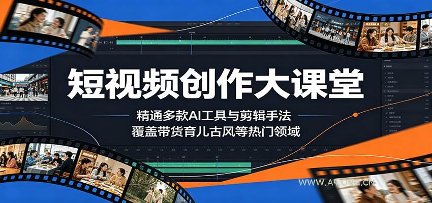 短视频创作大课堂：精通多款AI工具与剪辑手法，覆盖带货、育儿、古风等热门领域-小红泡