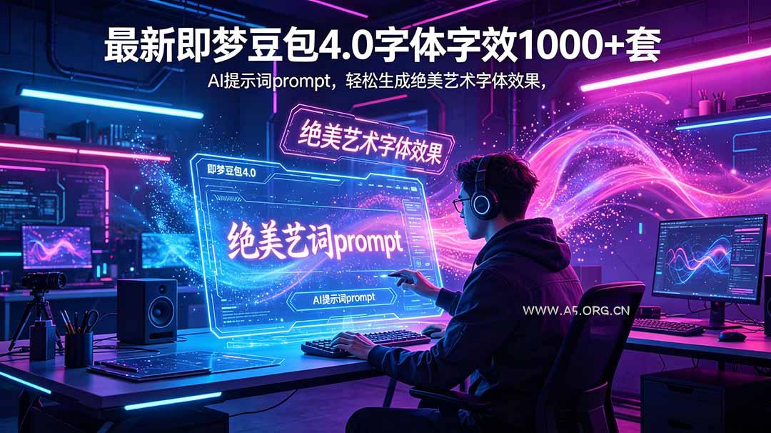 最新即梦豆包4.0字体字效1000+套,AI提示词prompt,轻松生成绝美艺术字体效果-小红泡