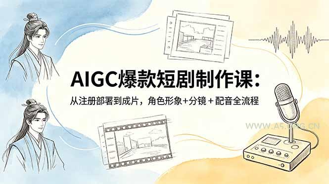 AIGC爆款短剧制作课:从注册部署到成片,角色形象+分镜+配音全流程-小红泡