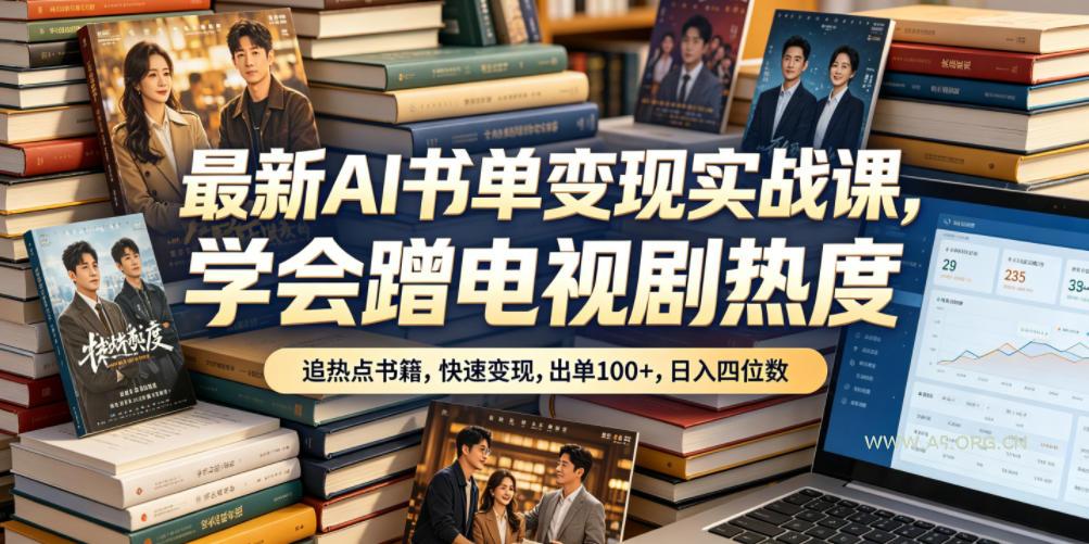 最新AI书单变现实战课，学会蹭电视剧热度，追热点书籍，快速变现，出单100+，日入四位数-小红泡