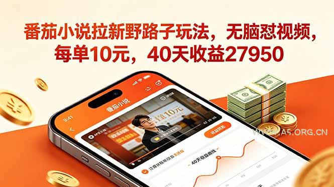 番茄小说拉新野路子玩法，无脑怼视频，每单10元，40天收益27950-小红泡