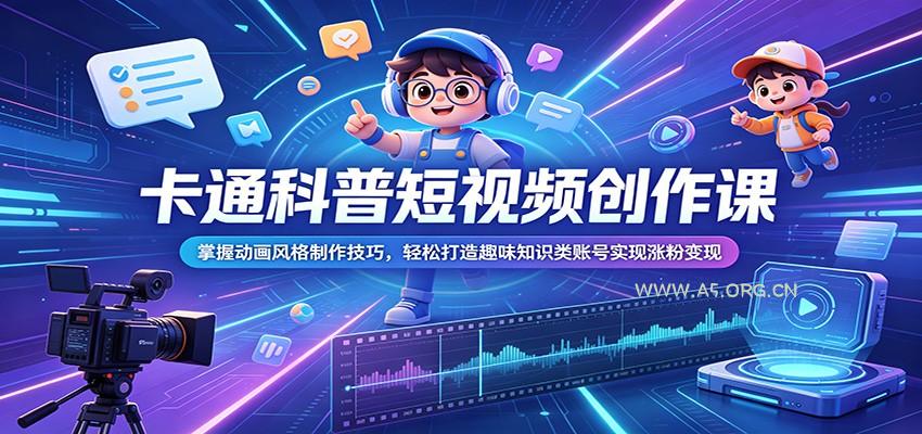 卡通科普短视频创作课：掌握动画风格制作技巧，轻松打造趣味知识类账号实现涨粉变现-小红泡