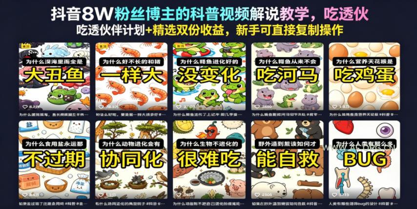 抖音8W粉丝博主的科普视频解说教学,吃透伙伴计划+精选双份收益,新手可直接复制操作-小红泡