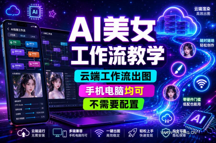 AI美女工作流教学，云端工作流出图，手机电脑均可，不需要配置，快速起号涨粉-小红泡