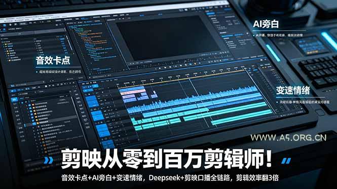 剪映从零到百万剪辑师!音效卡点+AI旁白+变速情绪,Deepseek+剪映口播全链路,剪辑效率翻3倍-小红泡