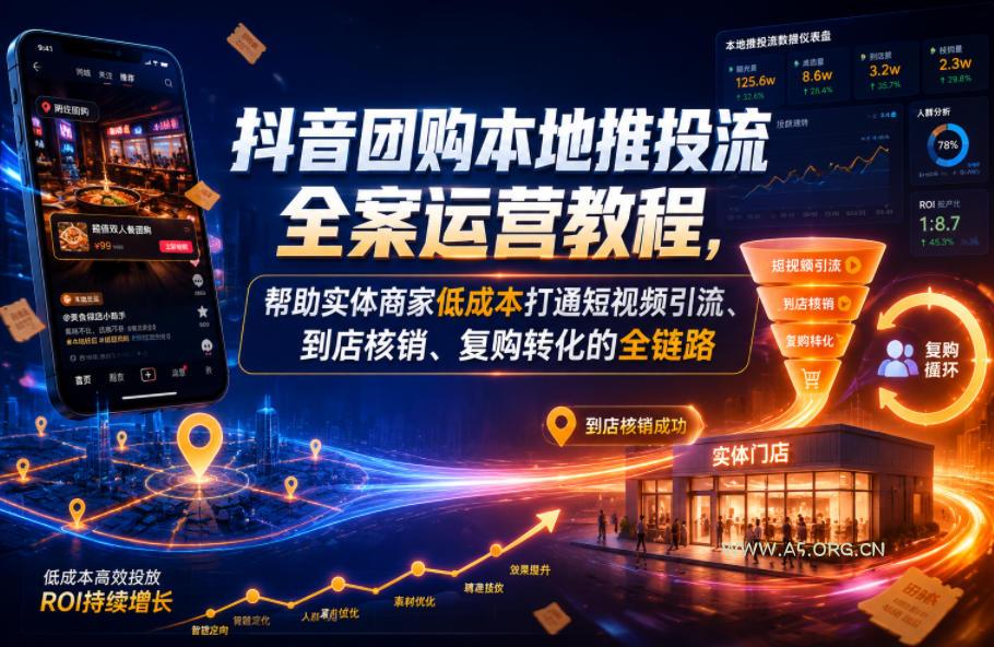 抖音团购本地推投流全案运营教程,帮助实体商家低成本打通短视频引流、到店核销、复购转化的全链路-小红泡