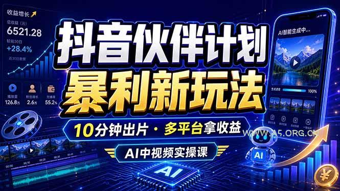 抖音伙伴计划最新玩法，无需配音剪辑，10分钟出一条原创视频，轻松日入三位数-小红泡