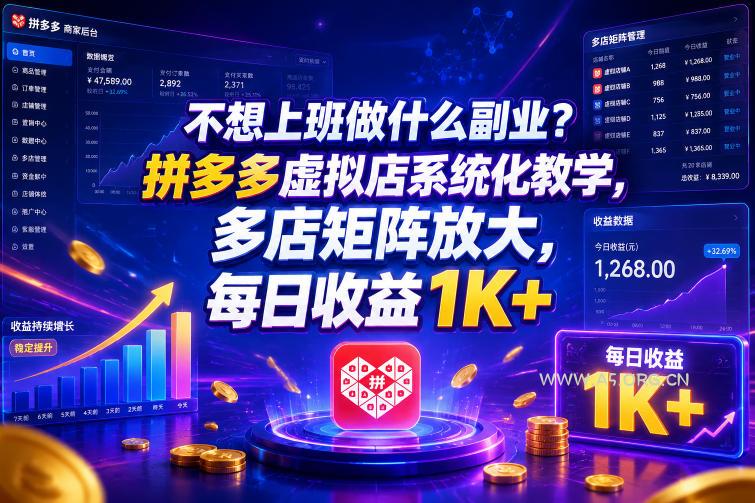 不想上班做什么副业？拼多多虚拟店系统化教学，多店矩阵放大，每日收益1K+【揭秘】-小红泡
