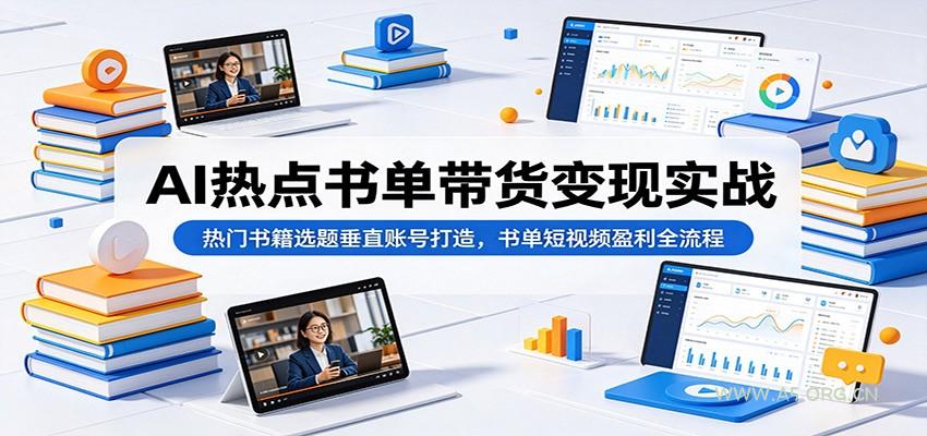 AI热点书单带货变现实战：热门书籍选题垂直账号打造，书单短视频盈利全流程-小红泡
