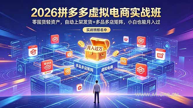 2026拼多多虚拟电商实战班:零囤货轻资产,自动上架发货+多品多店矩阵,小白也能月入过万-小红泡