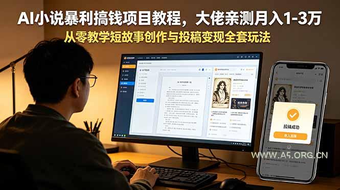AI小说暴利搞钱项目教程,大佬亲测月入1-3万,从零教学短故事创作与投稿变现全套玩法-小红泡