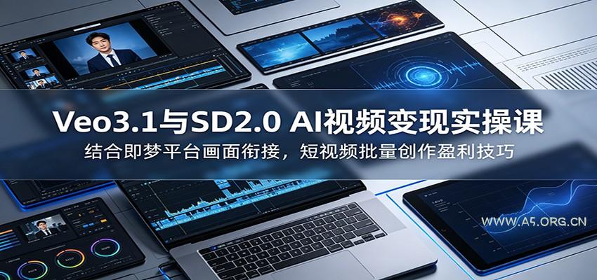 Veo3.1与SD2.0 AI视频变现实操课课:结合即梦平台画面衔接,短视频批量创作盈利技巧-小红泡