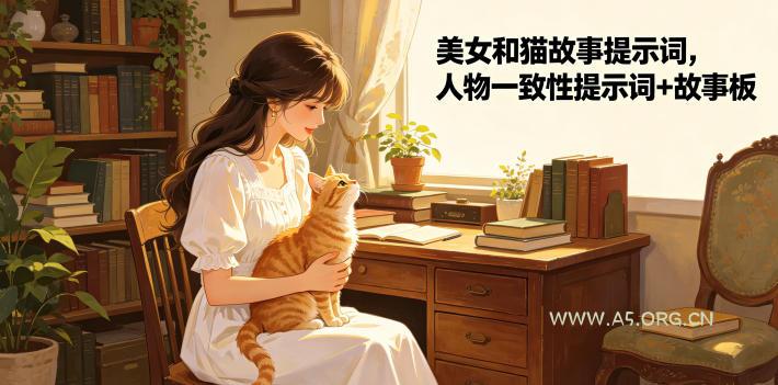 美女和猫故事提示词,人物一致性提示词+故事板-小红泡