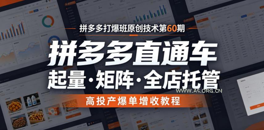 拼多多打爆班原创技术第60期,拼多多直通车,起量・矩阵・全店托管,高投产爆单增收教程-小红泡