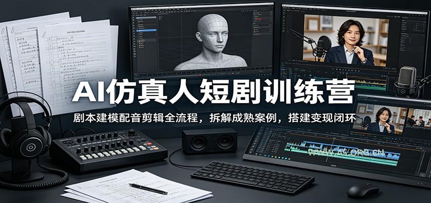 AI仿真人短剧训练营:剧本建模配音剪辑全流程,拆解成熟案例,搭建变现闭环-小红泡