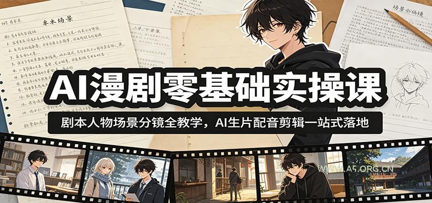 AI漫剧零基础实操课:剧本人物场景分镜全教学,AI生片配音剪辑一站式落地-小红泡