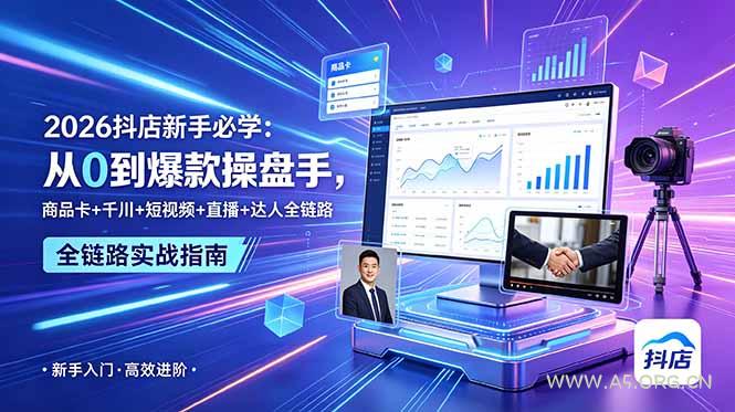 2026抖店新手必学:从0到爆款操盘手,商品卡+千川+短视频+直播+达人全链路-小红泡