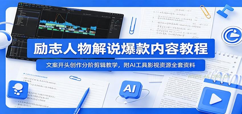 励志人物解说爆款内容教程:文案开头创作分阶剪辑教学,附AI 工具影视资源全套资料-小红泡