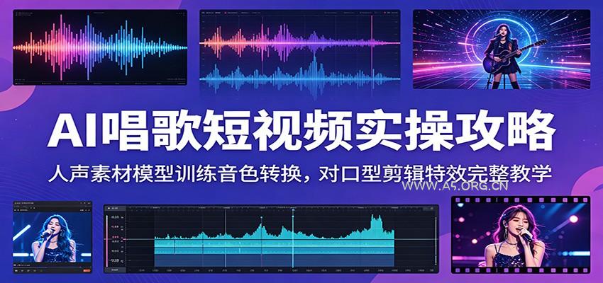 AI唱歌短视频实操攻略:人声素材模型训练音色转换,对口型剪辑特效完整教学-小红泡