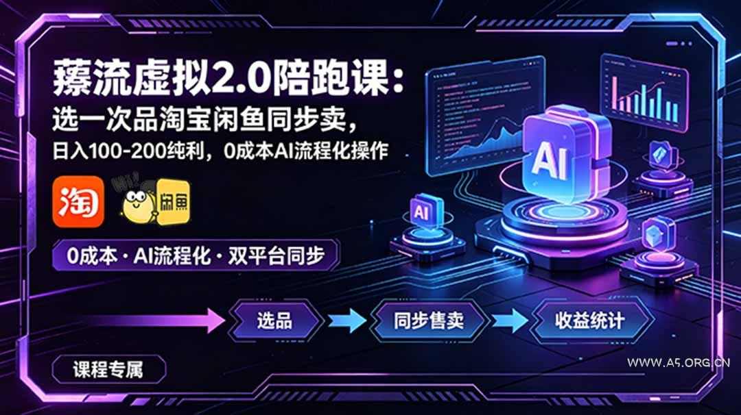 薅流虚拟2.0陪跑课：选一次品淘宝闲鱼同步卖，日入100-200纯利，0成本AI流程化操作-小红泡