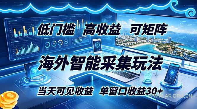 海外智能采集玩法,低门槛高单价可矩阵,当天可见收益,单窗口30+-小红泡