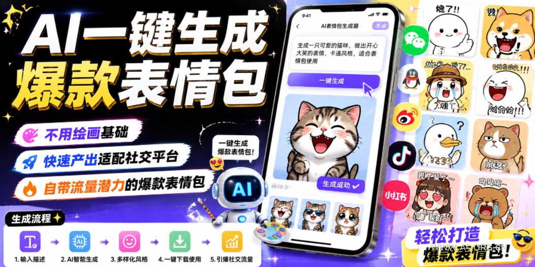 AI一键生成爆款表情包，不用绘画基础，快速产出适配社交平台，自带流量潜力的爆款表情包-小红泡