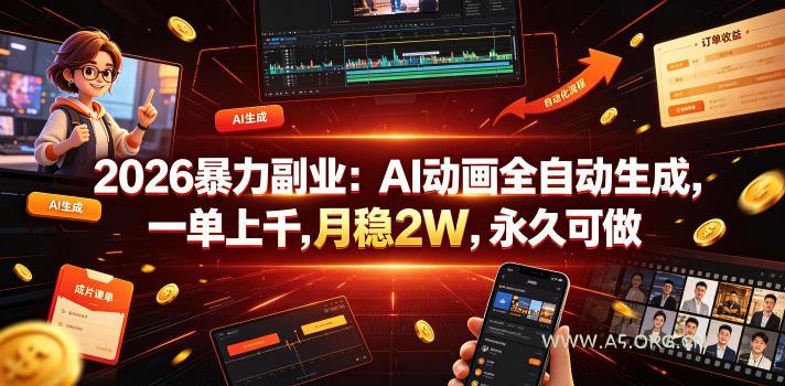 2026暴力副业：AI动画全自动生成，一单上千，月稳2W，永久可做【揭秘】-小红泡