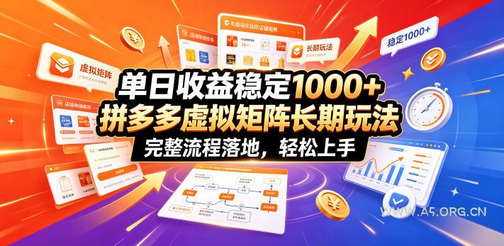 单日收益稳定1000+，拼多多虚拟矩阵长期玩法，完整流程落地，轻松上手【揭秘】-小红泡