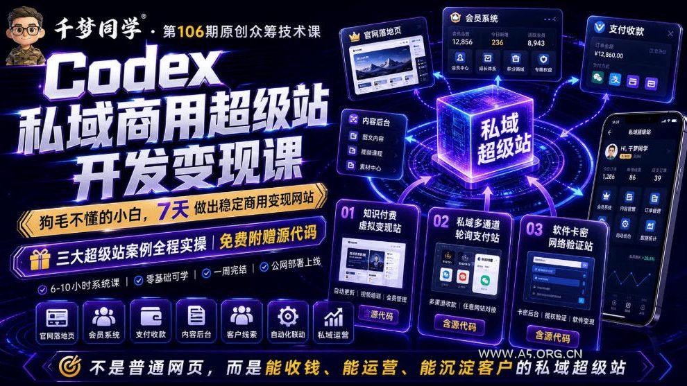 Codex私域商用超级站Ai开发变现课，7天带你从零基础到能自己动手做出能收钱、能运营、能沉淀客户的私域超级站-小红泡