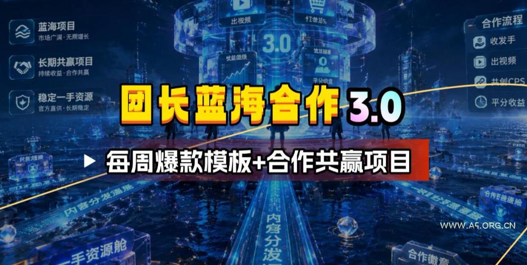 团长蓝海合作3.0，每周爆款模板+合作共赢项目-小红泡