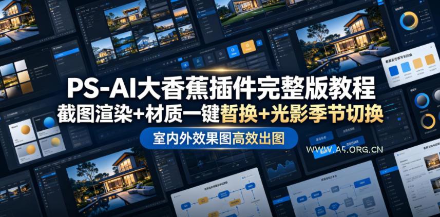 PS-AI大香蕉插件完整版教程，截图渲染+材质一键替换+光影季节切换，室内外效果图高效出图高阶课程-小红泡