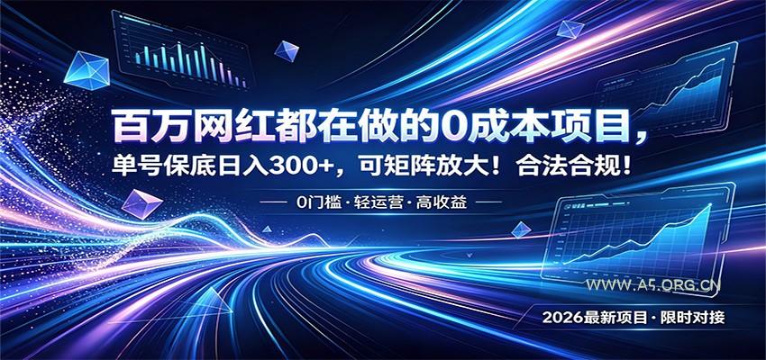 百万网红都在做的0成本项目，单号保底日入300+，可矩阵放大！合法合规！-小红泡