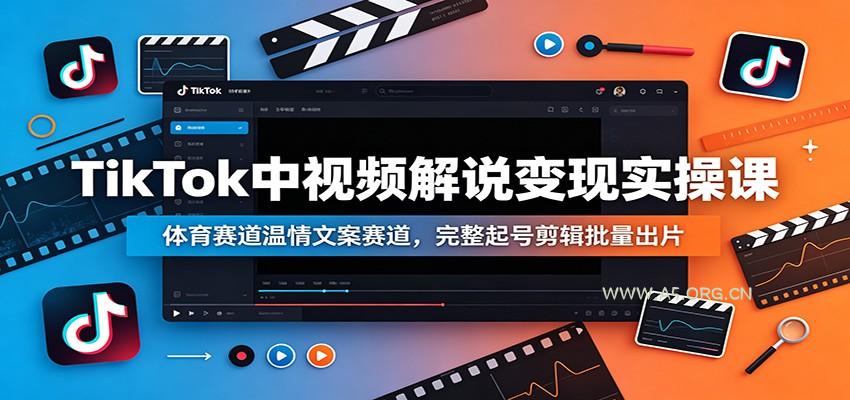 TikTok中视频解说变现实操课：体育赛道温情文案赛道，完整起号剪辑批量出片-小红泡