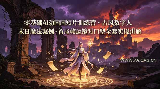 零基础AI动画短片训练营，古风数字人末日魔法案例，首尾帧运镜对口型全套实操讲解-小红泡