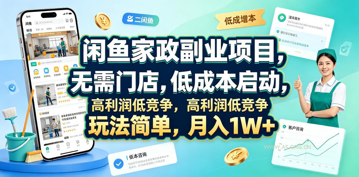 闲鱼家政副业项目，无需门店，低成本启动，高利润低竞争，玩法简单，月入1W+-小红泡