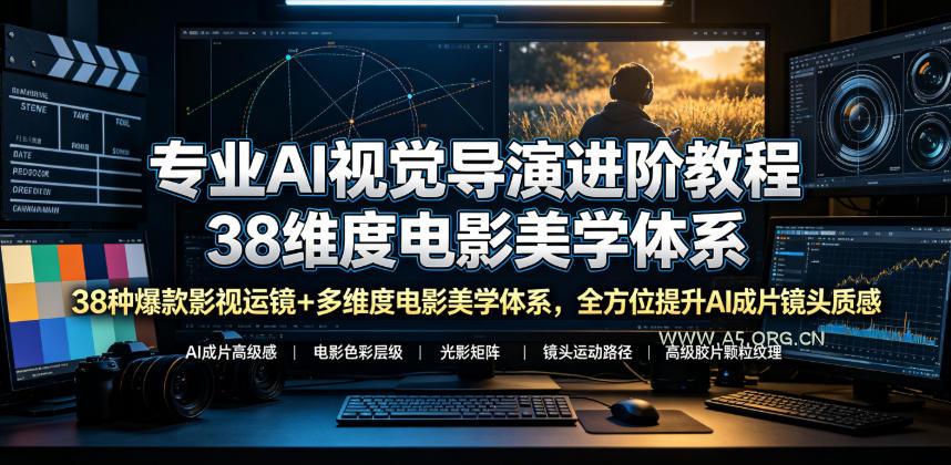 专业AI视觉导演进阶教程，38种爆款影视运镜+多维度电影美学体系，全方位提升AI成片高级感与镜头质感-小红泡