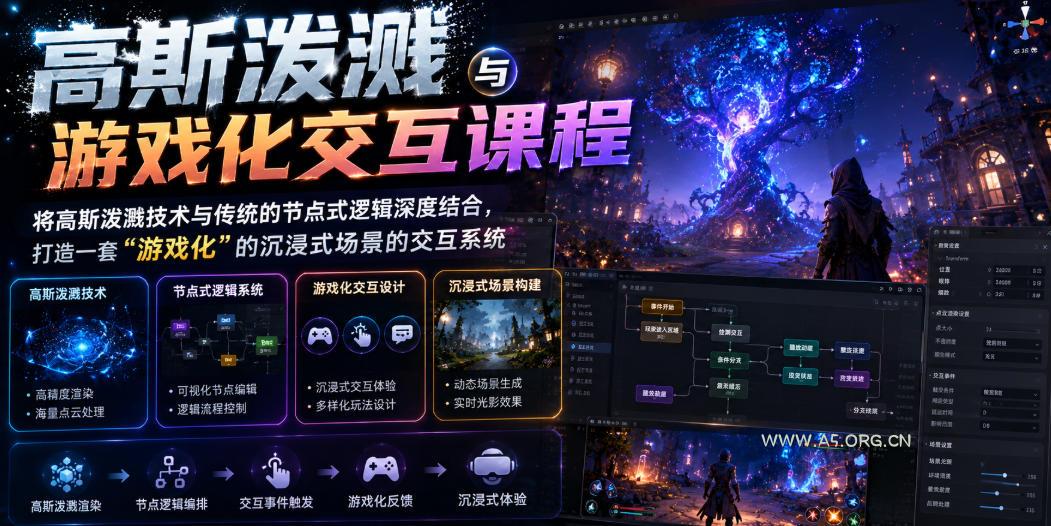 高斯泼溅与游戏化交互课程，将高斯泼溅技术与传统的节点式逻辑深度结合，打造一套“游戏化”的沉浸式场景的交互系统-小红泡