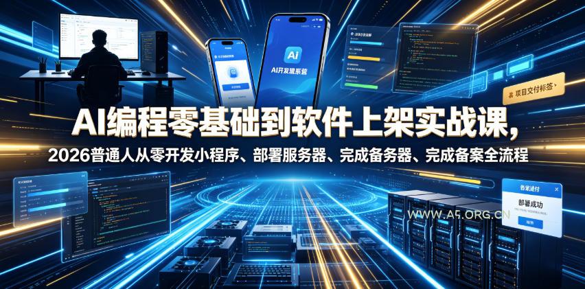 AI编程零基础到软件上架实战课，2026普通人从零开发小程序、部署服务器、完成备案全流程项目落地教程-小红泡