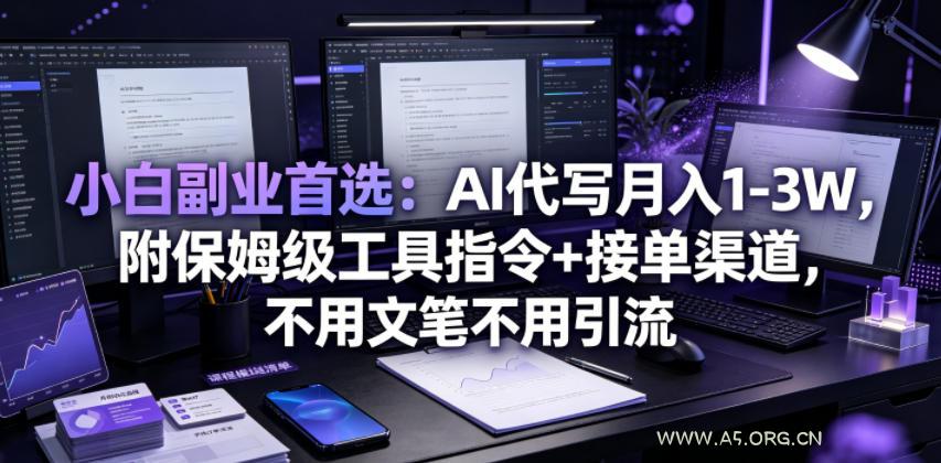 小白副业首选：AI代写月入1-3W，附保姆级工具指令+接单渠道，不用文笔不用引流【揭秘】-小红泡
