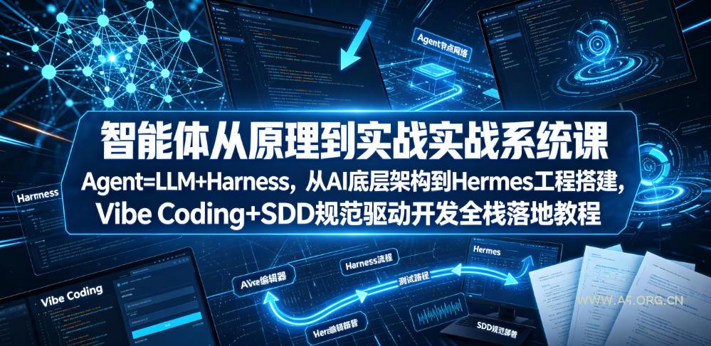 智能体从原理到实战系统课Agent=LLM+Harness，从AI底层架构到Hermes工程搭建，Vibe Coding+SDD规范驱动开发全栈落地教程-小红泡