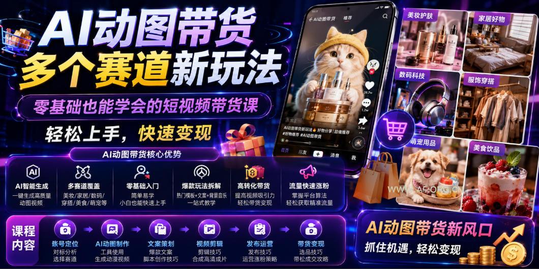 AI动图带货多个赛道新玩法，零基础也能学会的短视频带货课，轻松上手，快速变现-小红泡