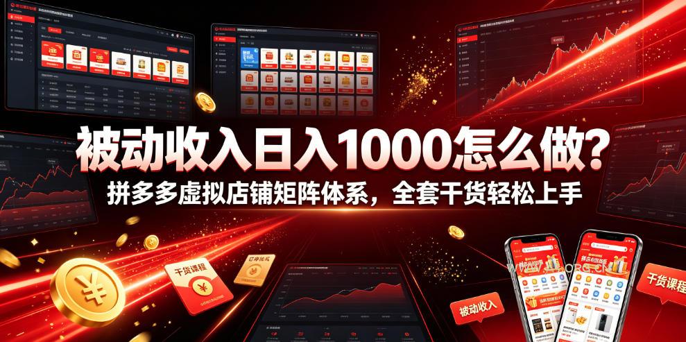 被动收入日入1000怎么做？拼多多虚拟店铺矩阵体系，全套干货轻松上手【揭秘】-小红泡