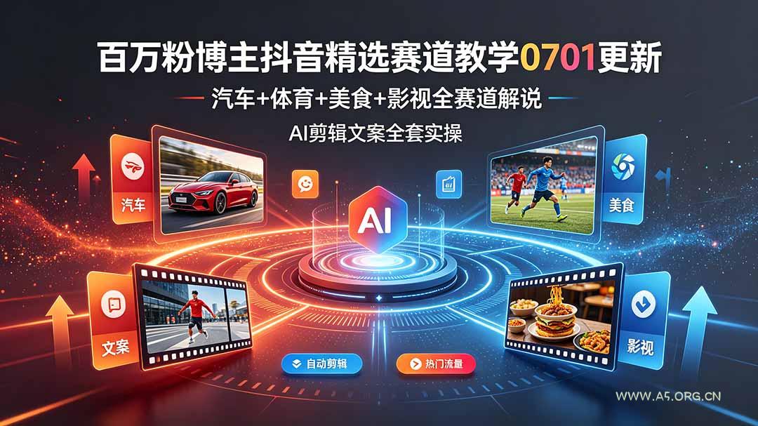 百万粉博主抖音精选赛道教学-0701更新,汽车+体育+美食+影视全赛道解说,AI剪辑文案全套实操-小红泡