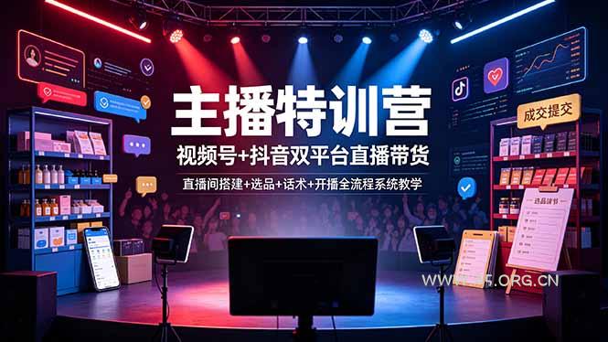 主播特训营:视频号+抖音双平台直播带货,直播间搭建+选品+话术+开播全流程系统教学-小红泡