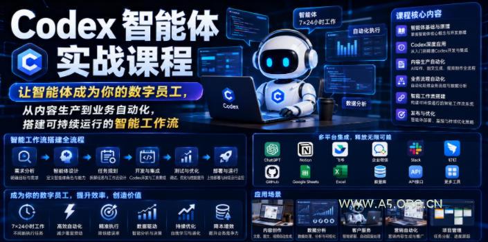 Codex智能体实战课程,让智能体成为你的数字员工,从内容生产到业务自动化,搭建可持续运行的智能工作流-小红泡