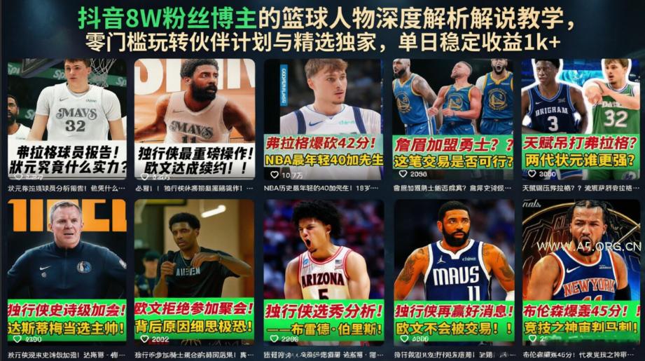 抖音8W粉丝博主的篮球人物深度解析解说教学,零门槛玩转伙伴计划与精选独家,单日稳定收益1k+-小红泡