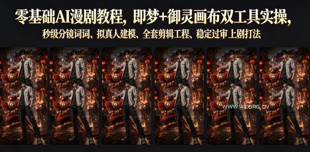 零基础AI漫剧教程,即梦+御灵画布双工具实操,秒级分镜提示词、拟真人建模、全套剪辑工程、稳定过审上剧打法-小红泡