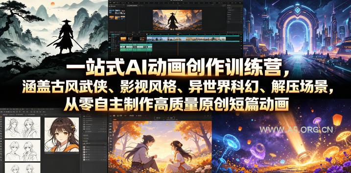 一站式AI动画创作训练营,涵盖古风武侠、影视风格、异世界科幻、解压场景,从零自主制作高质量原创短篇动画-小红泡