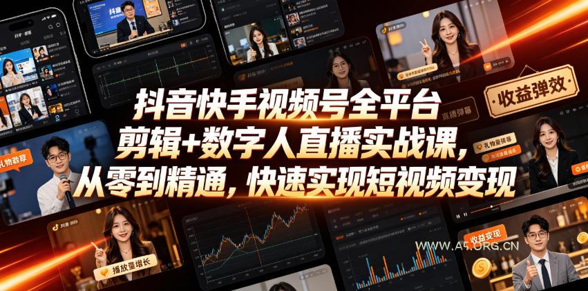 抖音快手视频号全平台剪辑+数字人直播实战课,从零到精通,快速实现短视频变现(更新2026年6月)-小红泡